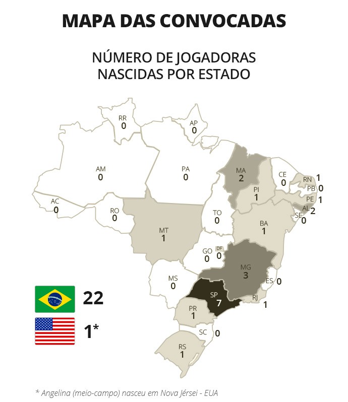 Mapa das convocadas - ge.globo