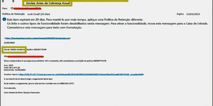 Anvisa alerta para tentativa de golpe com falsa cobrança por e-mail