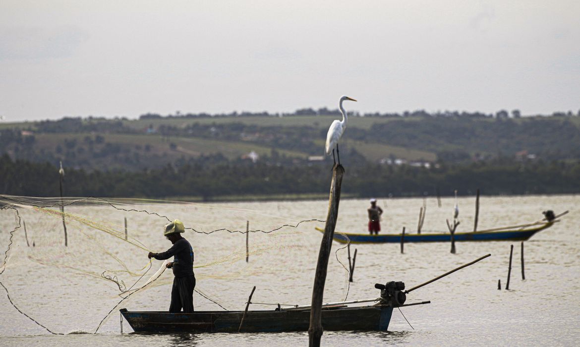 Maceió (AL) 18/12/2023 – Um pescador é visto pescando na lagoa. A pesca na região foi probida após rompimento da mina n°18 da mineradora Baskem na lagoa de Mundaú.
Foto: Joédson Alves/Agência Brasil