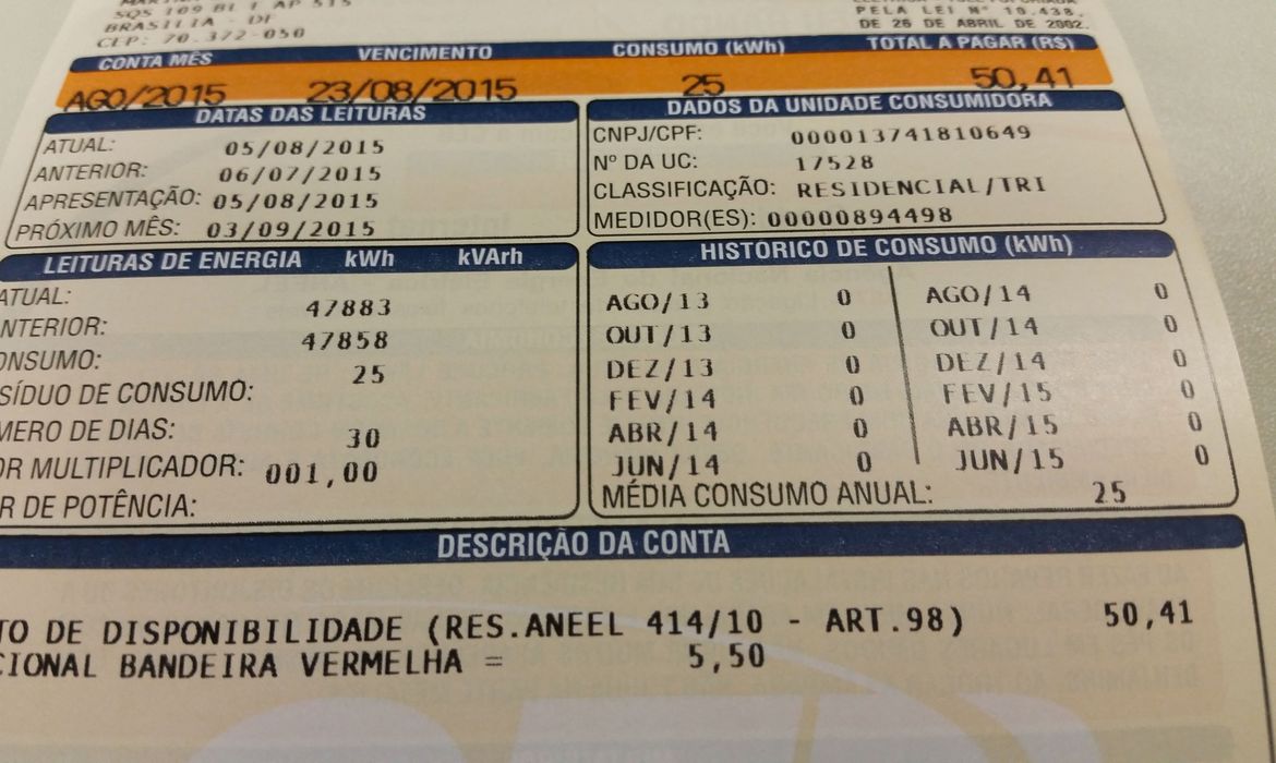 Arquivo/Agência Brasil Conta de luz